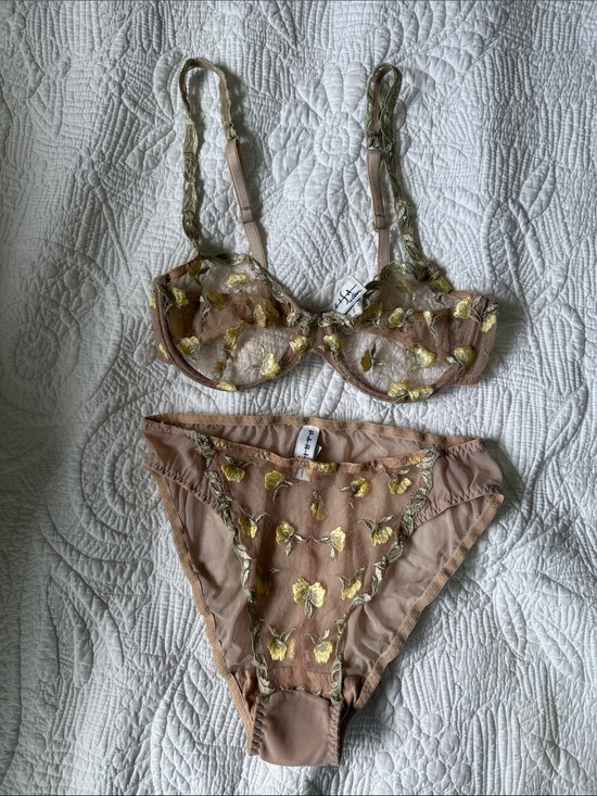 Parisa Other - Parisa Nude Lace Bra & panty lingerie set with yellow embroider flowers nwt